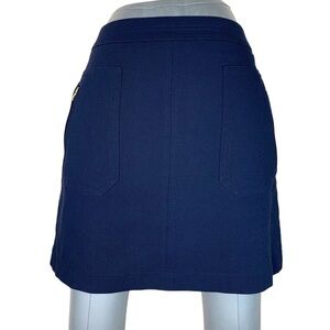 Size 6 Petite Ann Taylor LOFT Blue Gold Zipper Accent A Line Skirt Lined